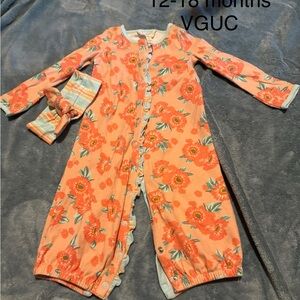 Floral Peach Long-Sleeve Baby Pajamas & headband